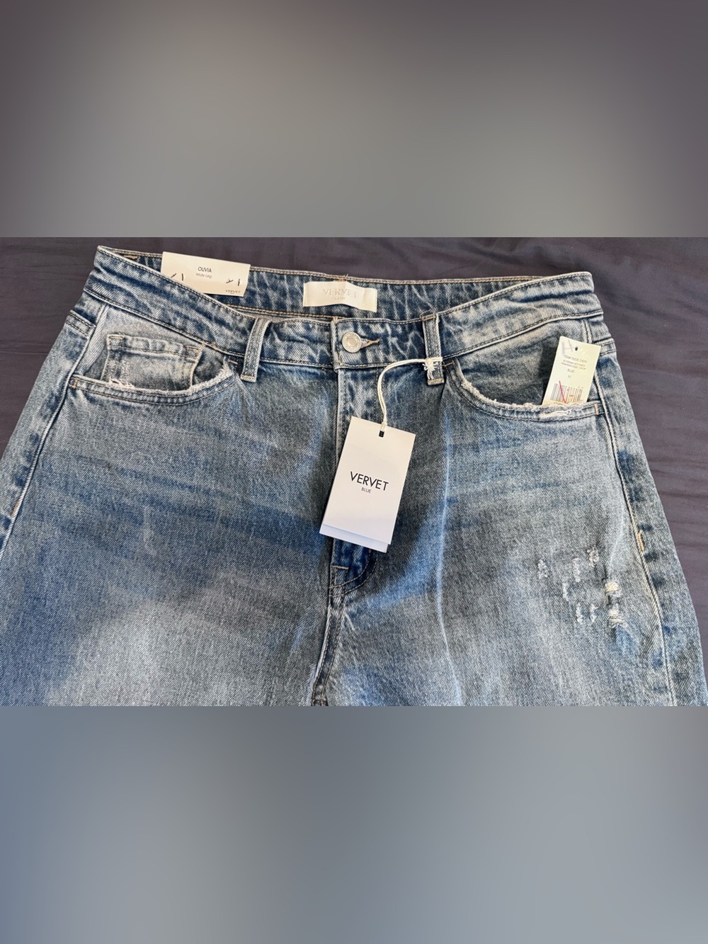 NWT Vervet Olivia Wide Leg Jean Distressed Medium Blue Size 31 NO stretch - Picture 3 of 3